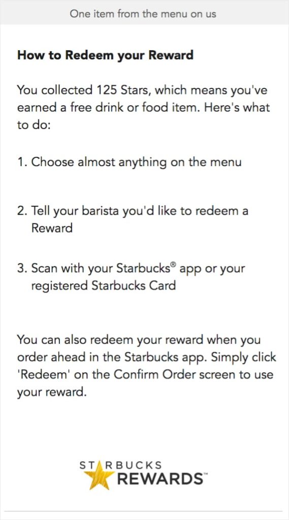 Starbucks loyalty program email sample