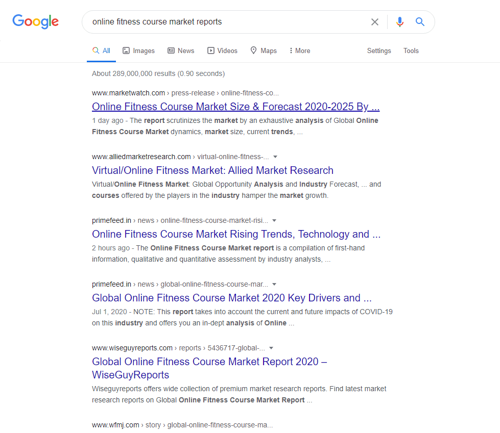 Google search market reports