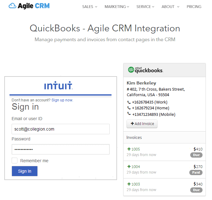 Quickbook CRM with AgileCRM