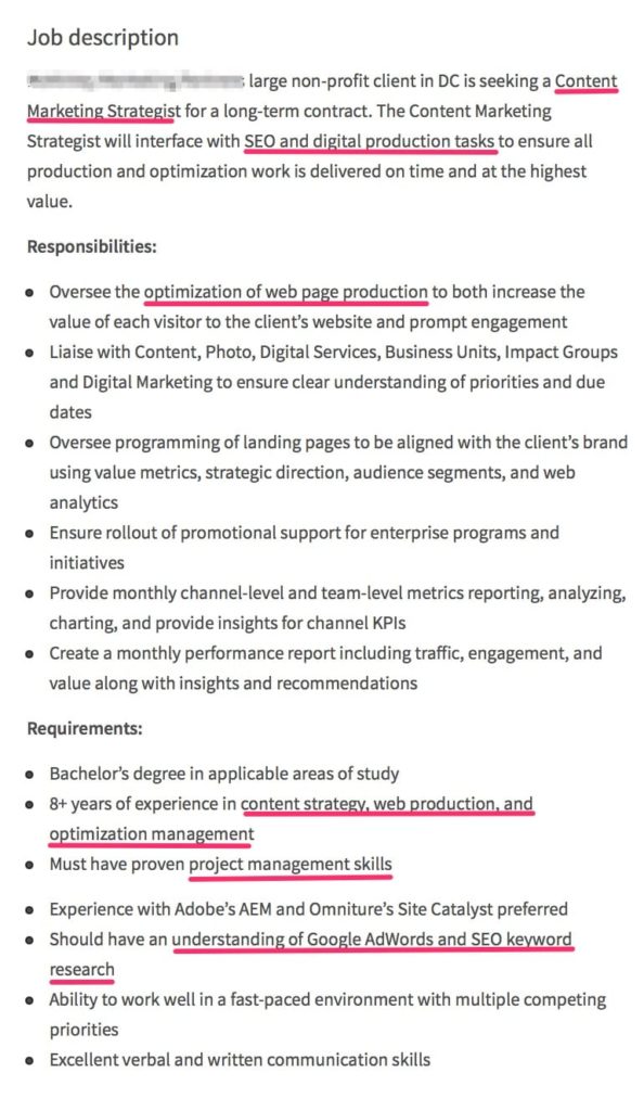 Job description for content marketing strategist.
