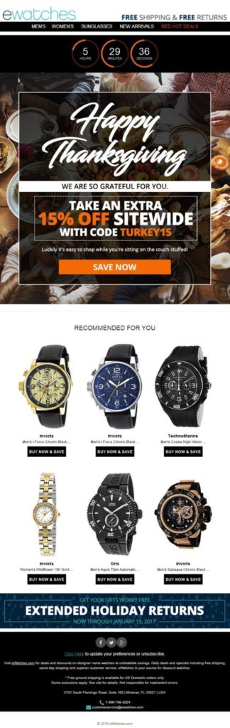 Thanksgiving Email Copy by EWATCHES