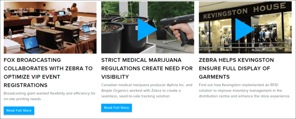 Zebra Technology's website - case studies