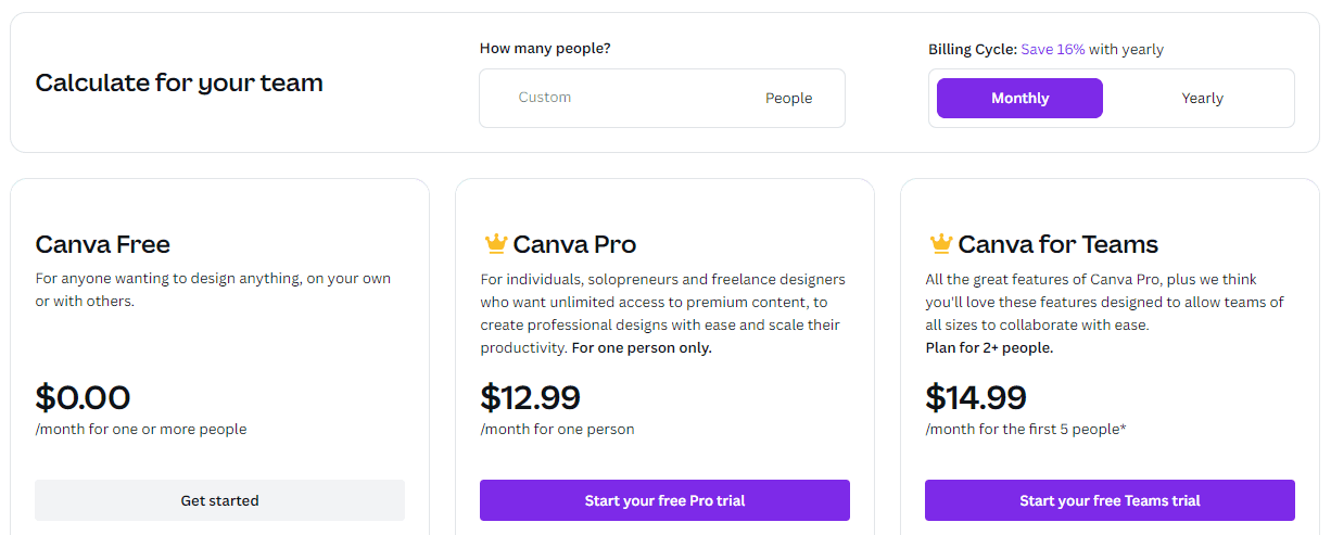 Marketing Software for Small Businesses - Canva Pricing