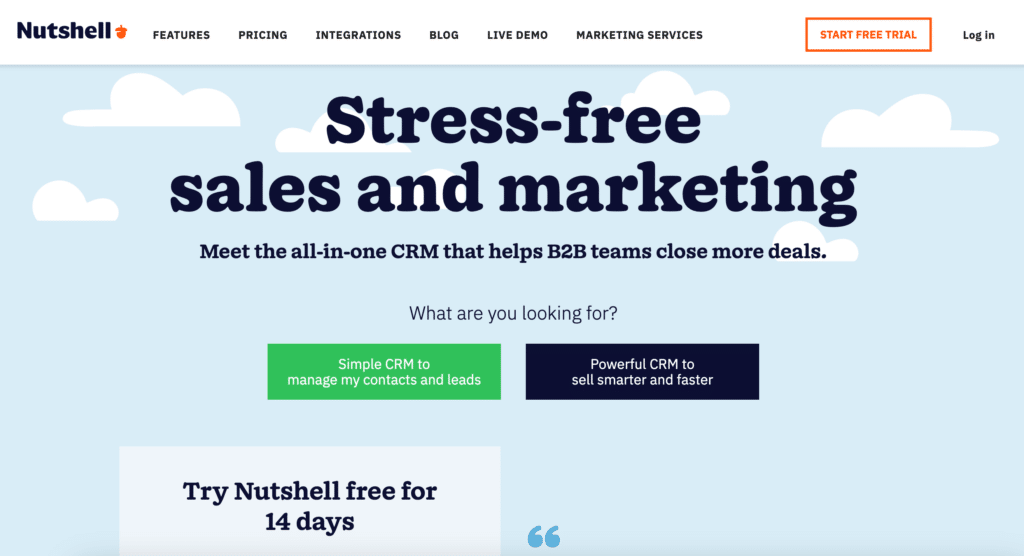 Nutshell; one of the best nonprofit CRM services.