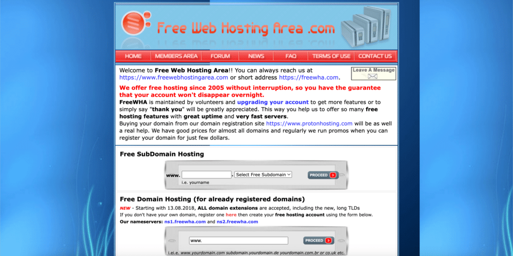 FreeWebHostingArea free web hosting