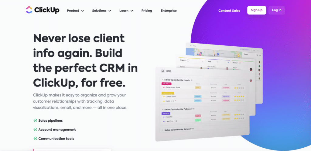 ClickUp; a top CRM for architects.