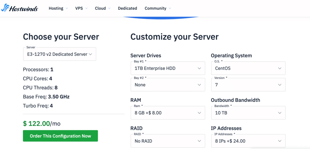 Hostwinds review; dedicated hosting pricing