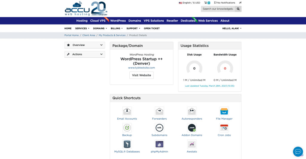 AccuWeb Shared Hosting cPanel