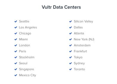 Cloudways Review, Vultr Data Centers