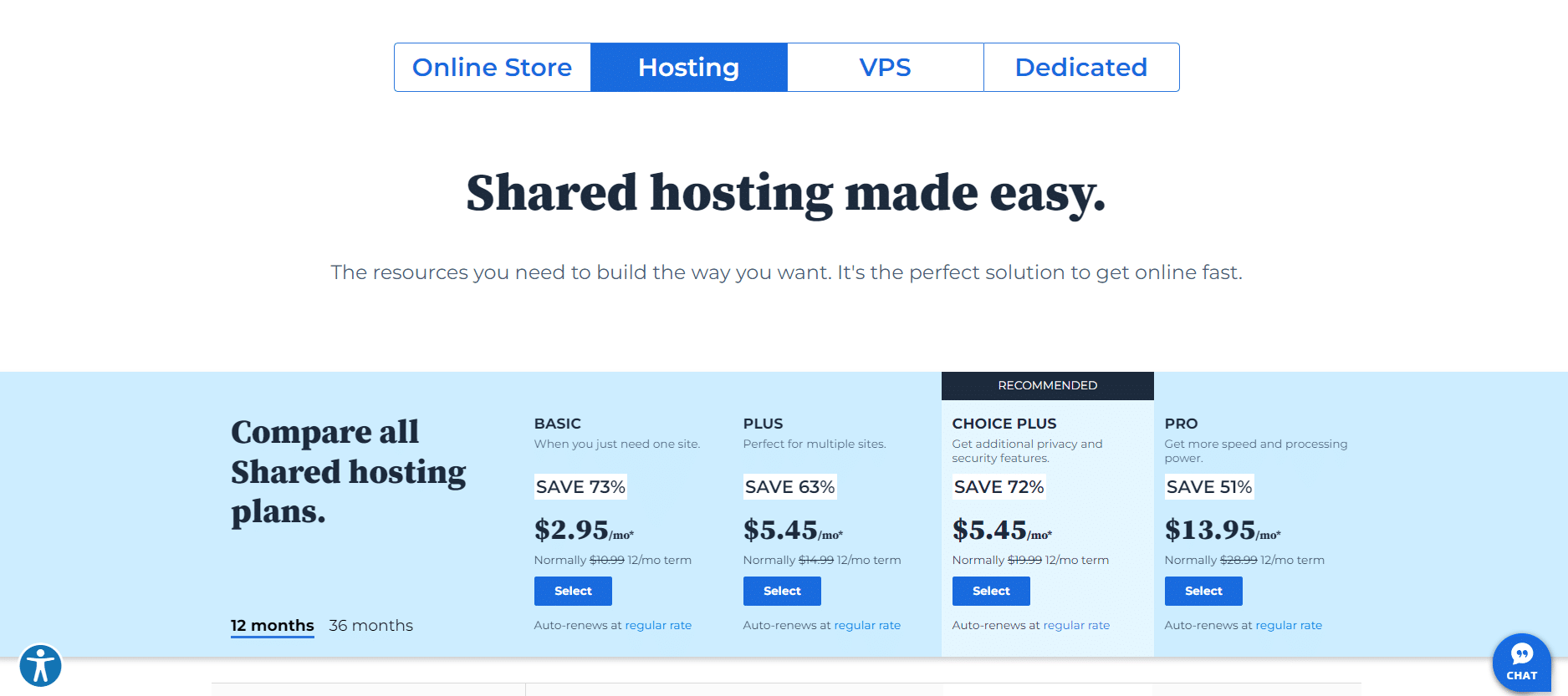 Bluehost vs. Cloudways - Bluehost Pricing