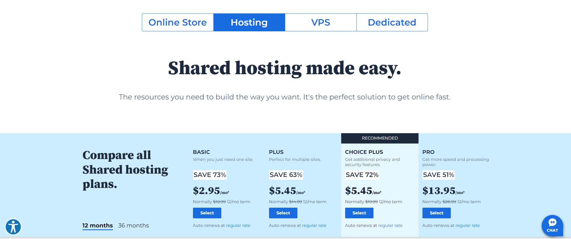 Bluehost vs. iPage - Bluehost Pricing