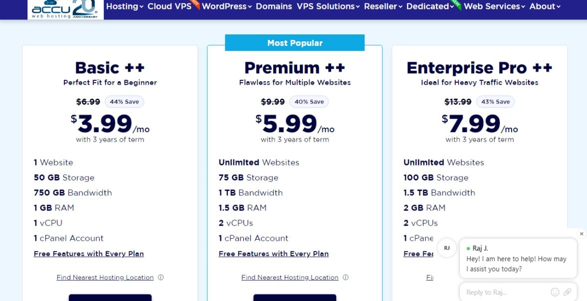 Bluehost vs. AccuWeb - AccuWeb Pricing