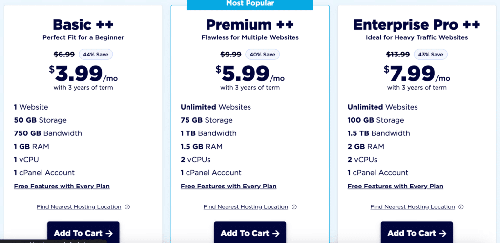 AccuWeb vs. InMotion - AccuWeb Shared Hosting Pricing