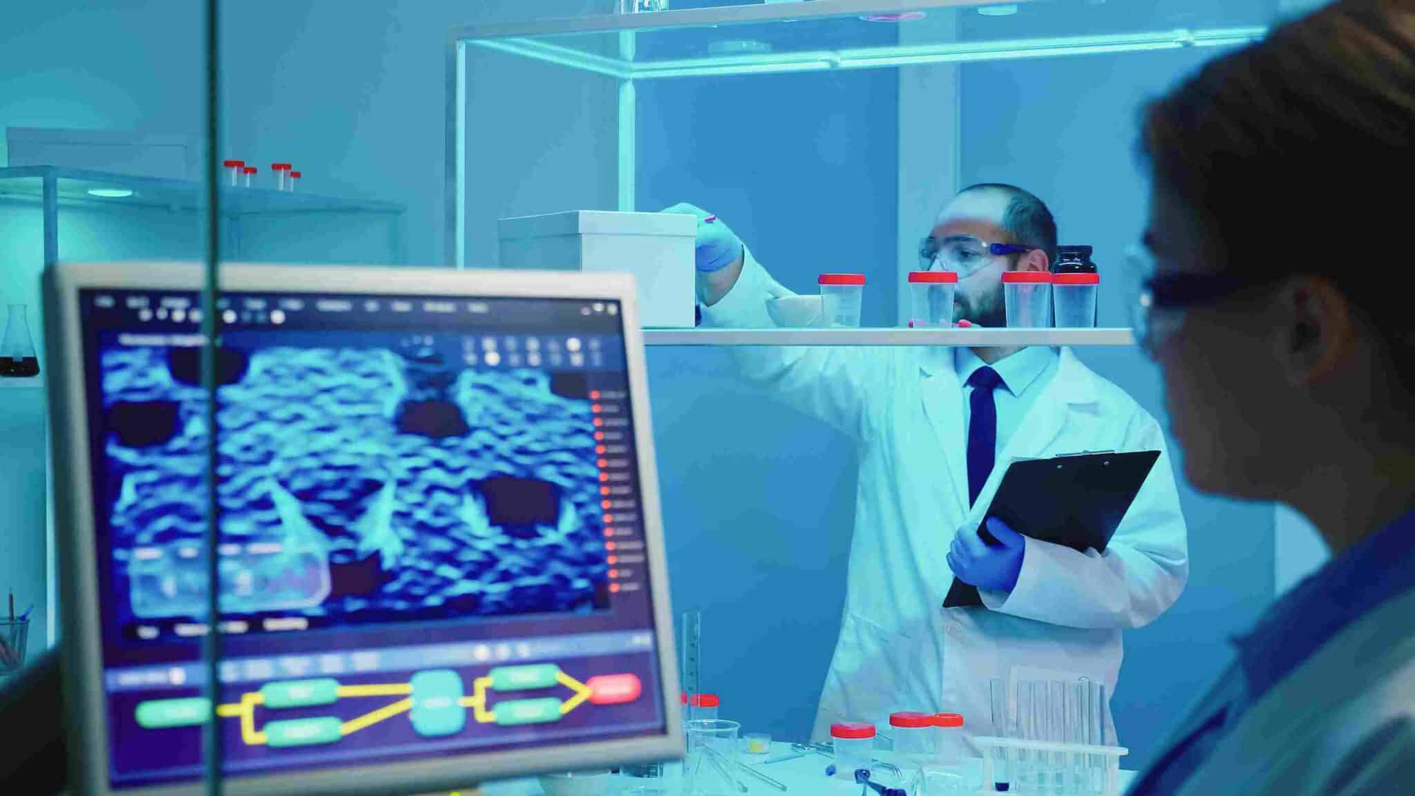 healthcare professional analysing hospital datas through hospital management software